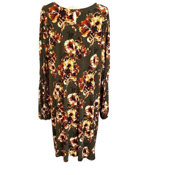 Madison Leigh Woman Size 20W Shift Dress Green Floral Long Sleeve Stretch Fall - Picture 6 of 8